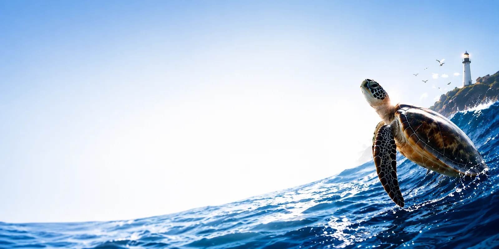 Tortue libre en haute mer